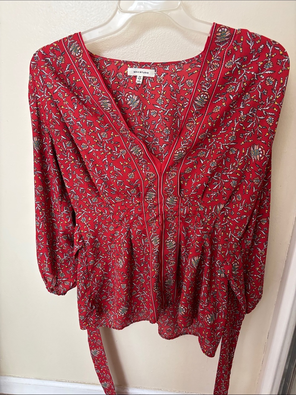 Max Studio Red Floral V-Neck Tunic Top